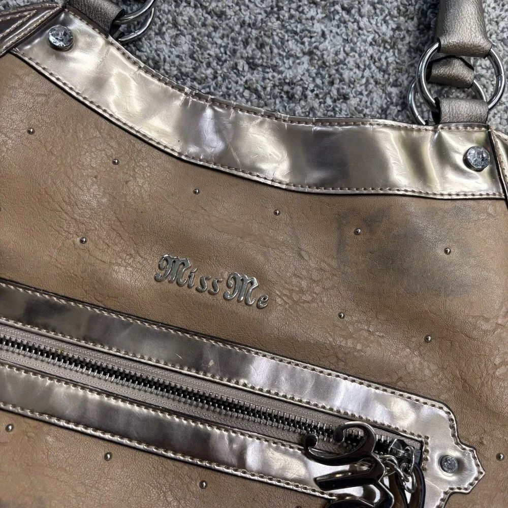 MISS ME Shoulder Bag Tote Grunge Purse Y2K Gold Metallic
